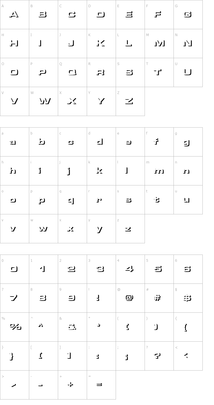 Character Map Microgramma_Becker_Only_Shadow Font