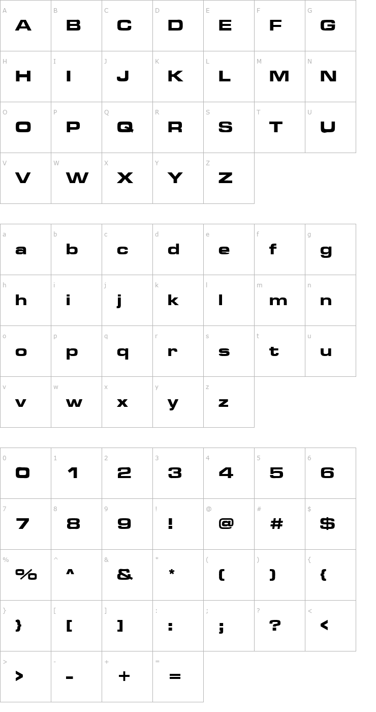 Character Map MicrogrammaDBolExt Font