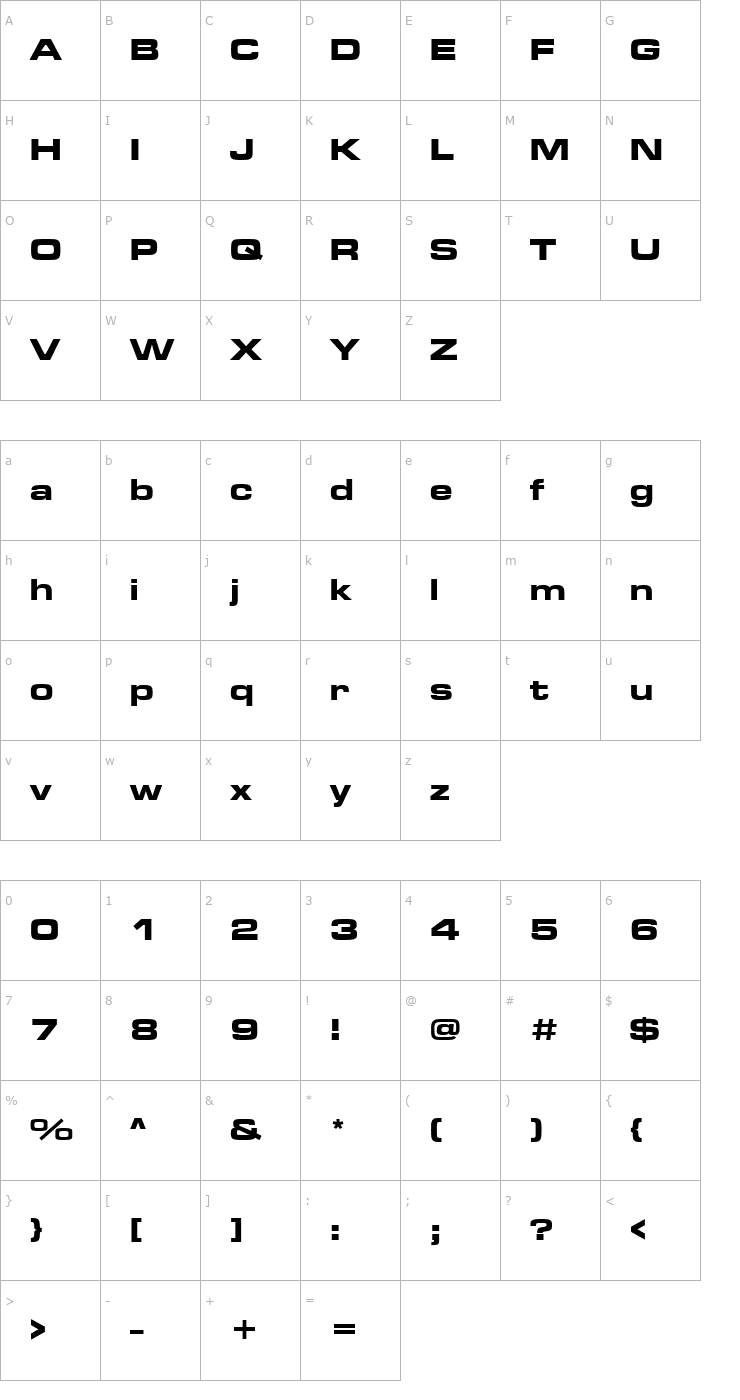 Character Map MicrogrammaDEEBolExt Font