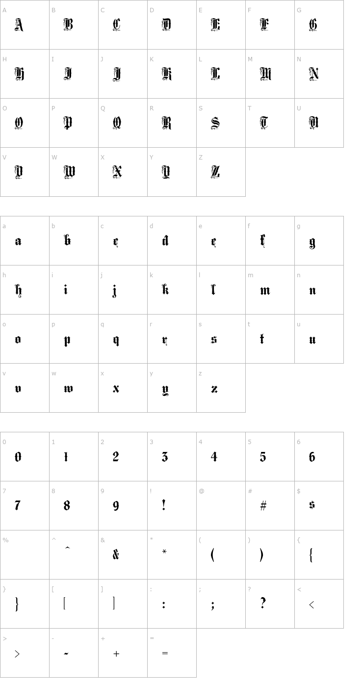 Character Map Middlesex-Regular Font