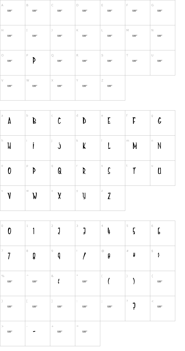 Character Map Mighty Tomato Font