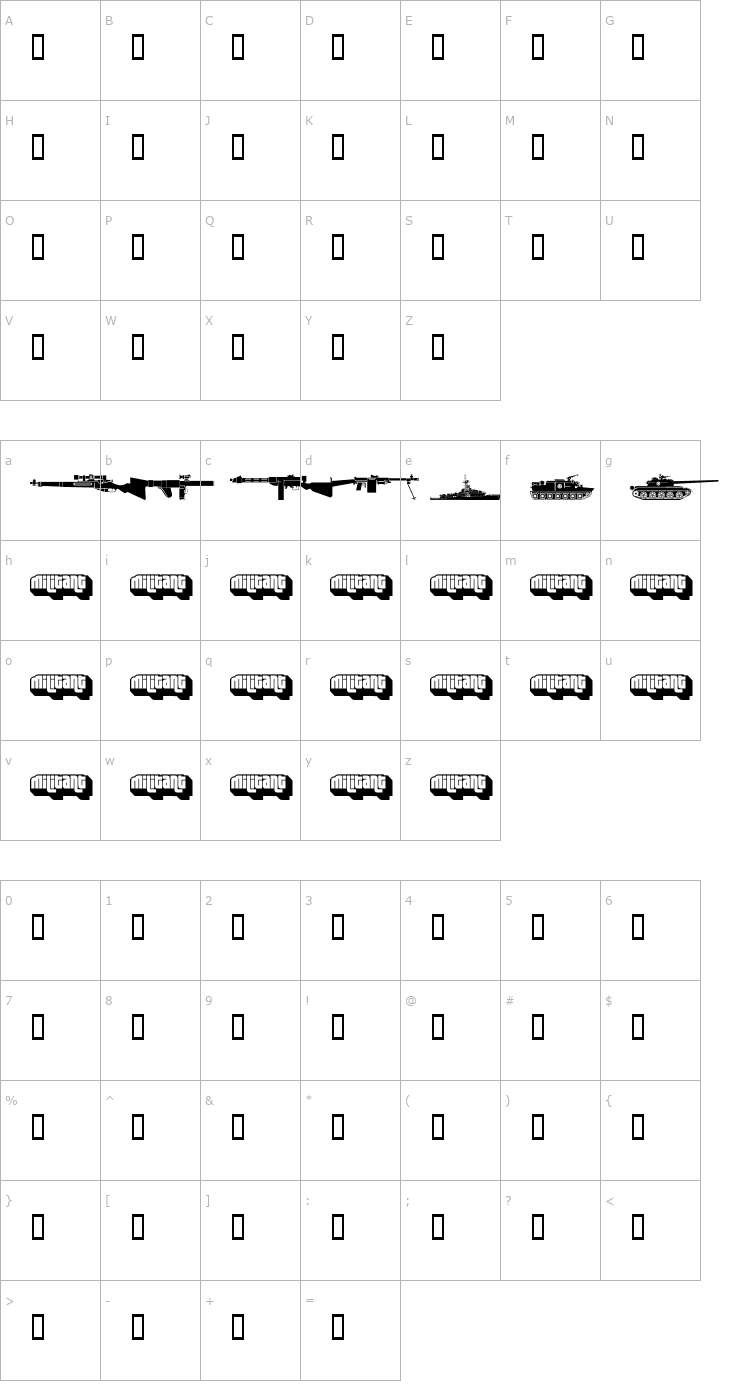 Character Map Military Dingbats Font