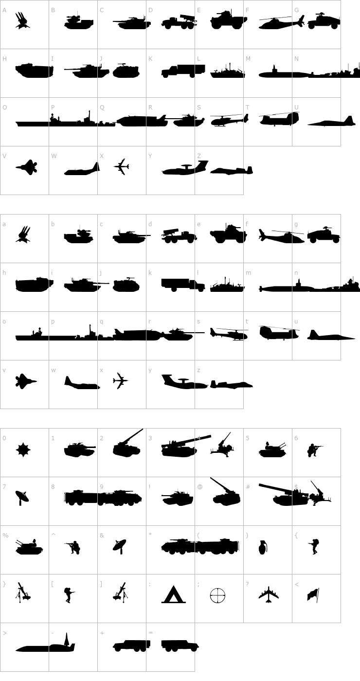 Character Map Military RPG Font