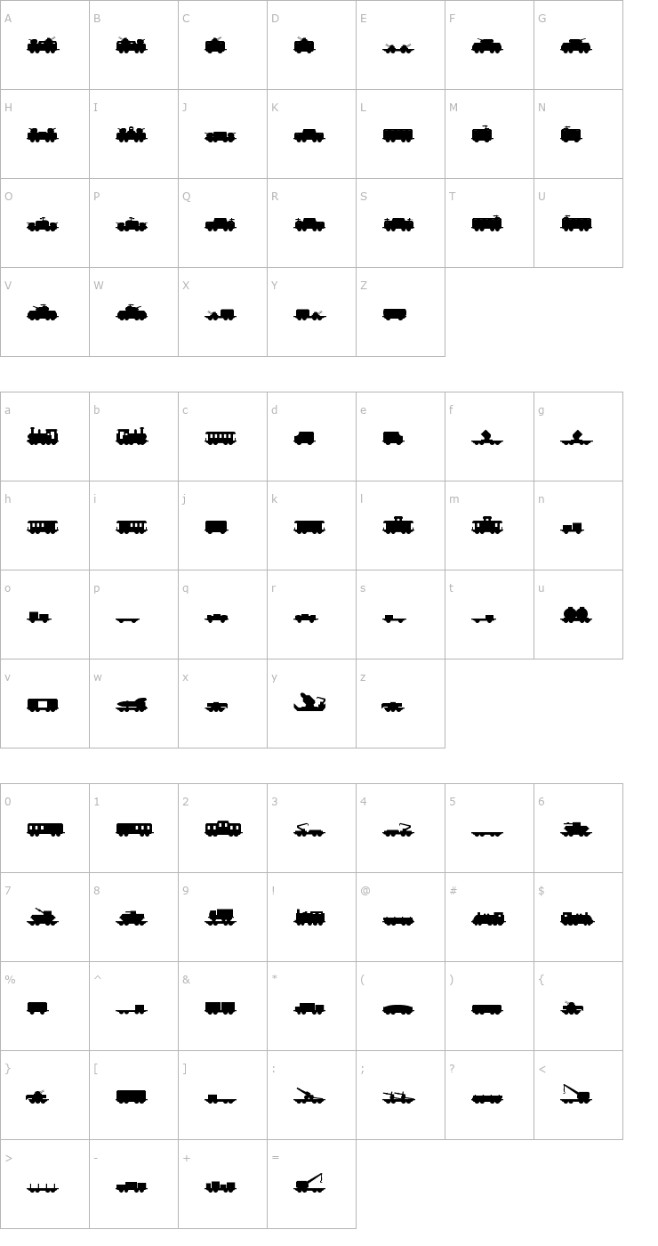 Character Map MilTrain Font