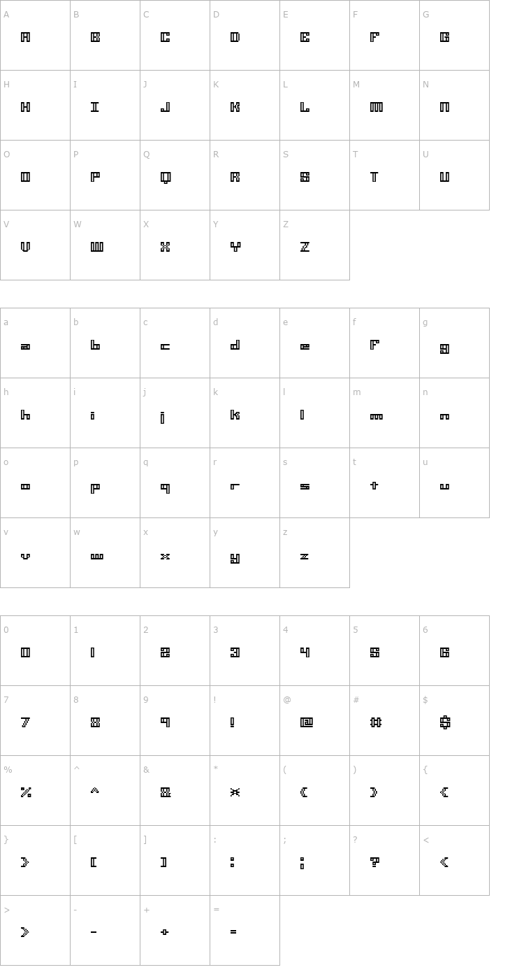 Character Map Mini Kaliber O TT -BRK- Font