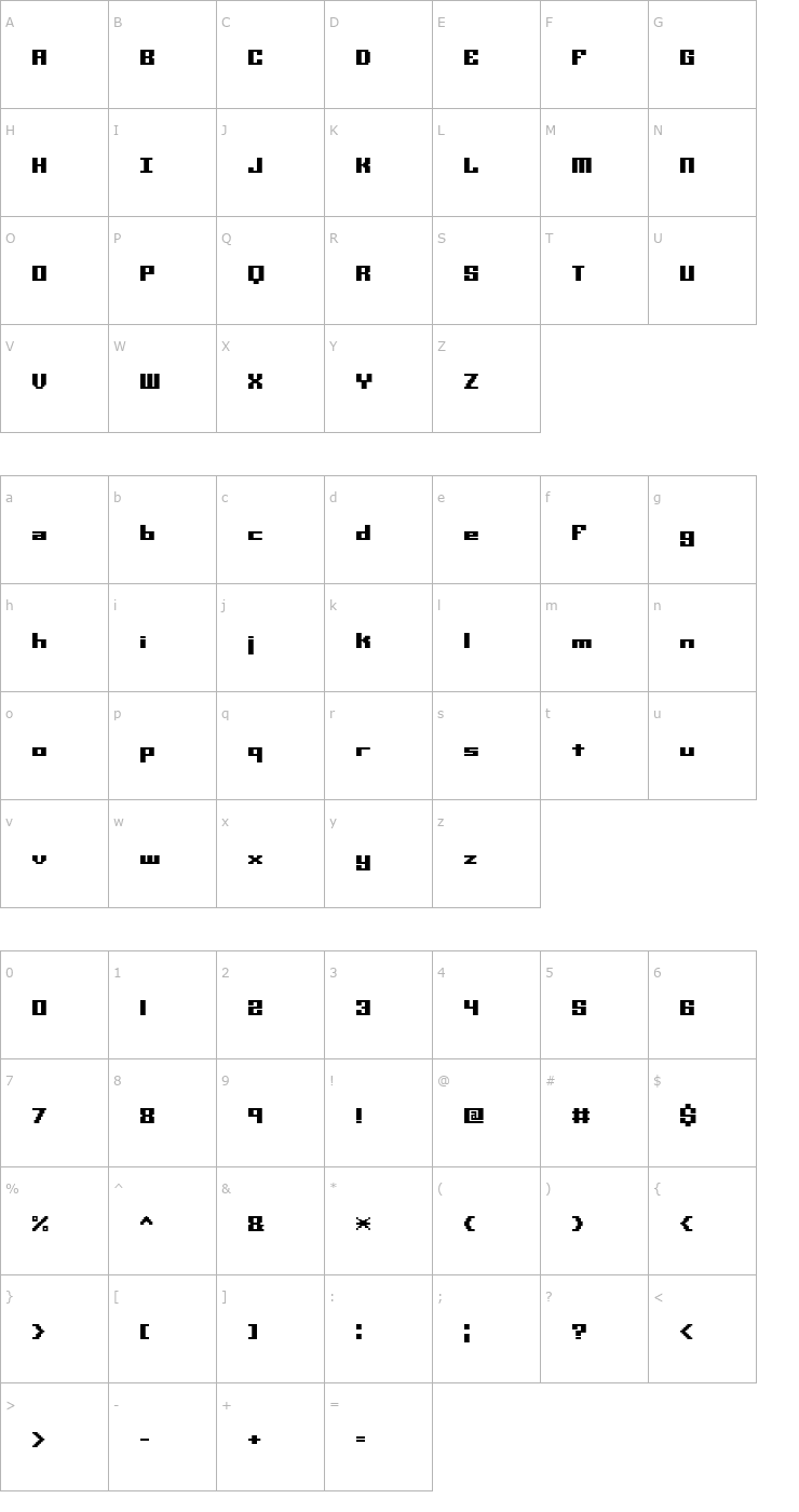 Character Map Mini Kaliber S TT -BRK- Font