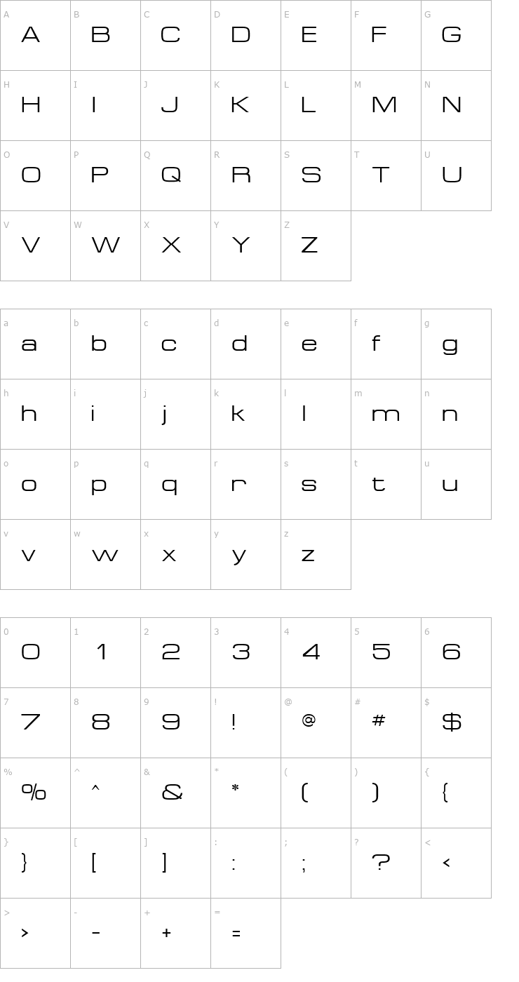 Character Map MinimaExpandedSSK Regular Font