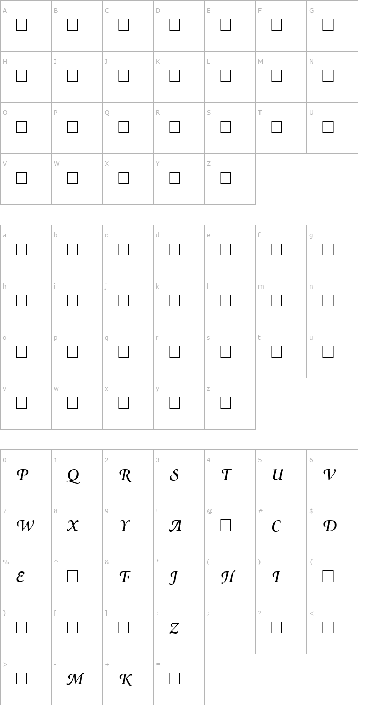 Character Map MinioSwaSemIta Font