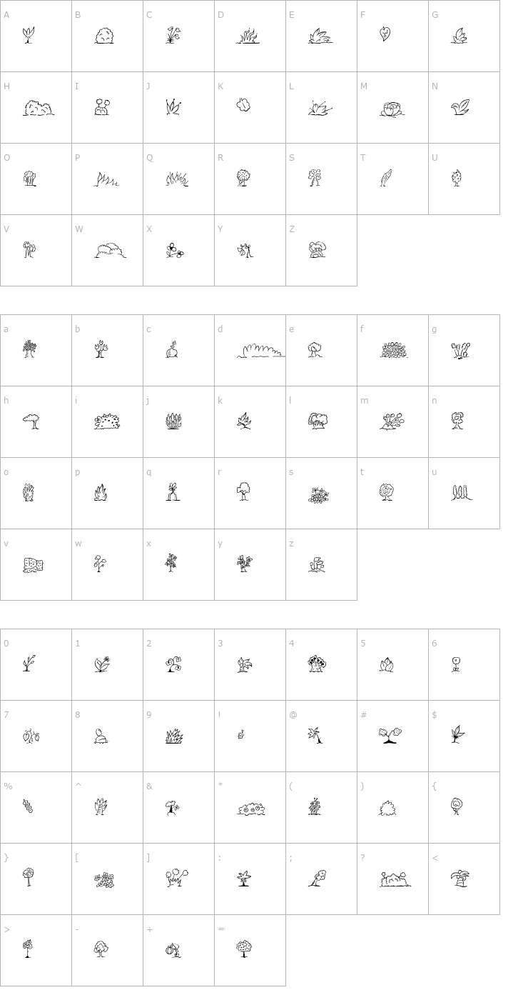 Character Map MiniPics UprootedLeaf Font