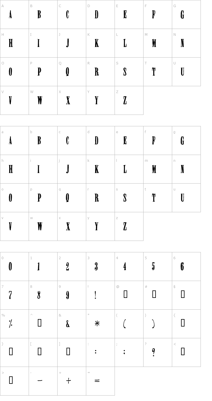 Character Map Miserable Font