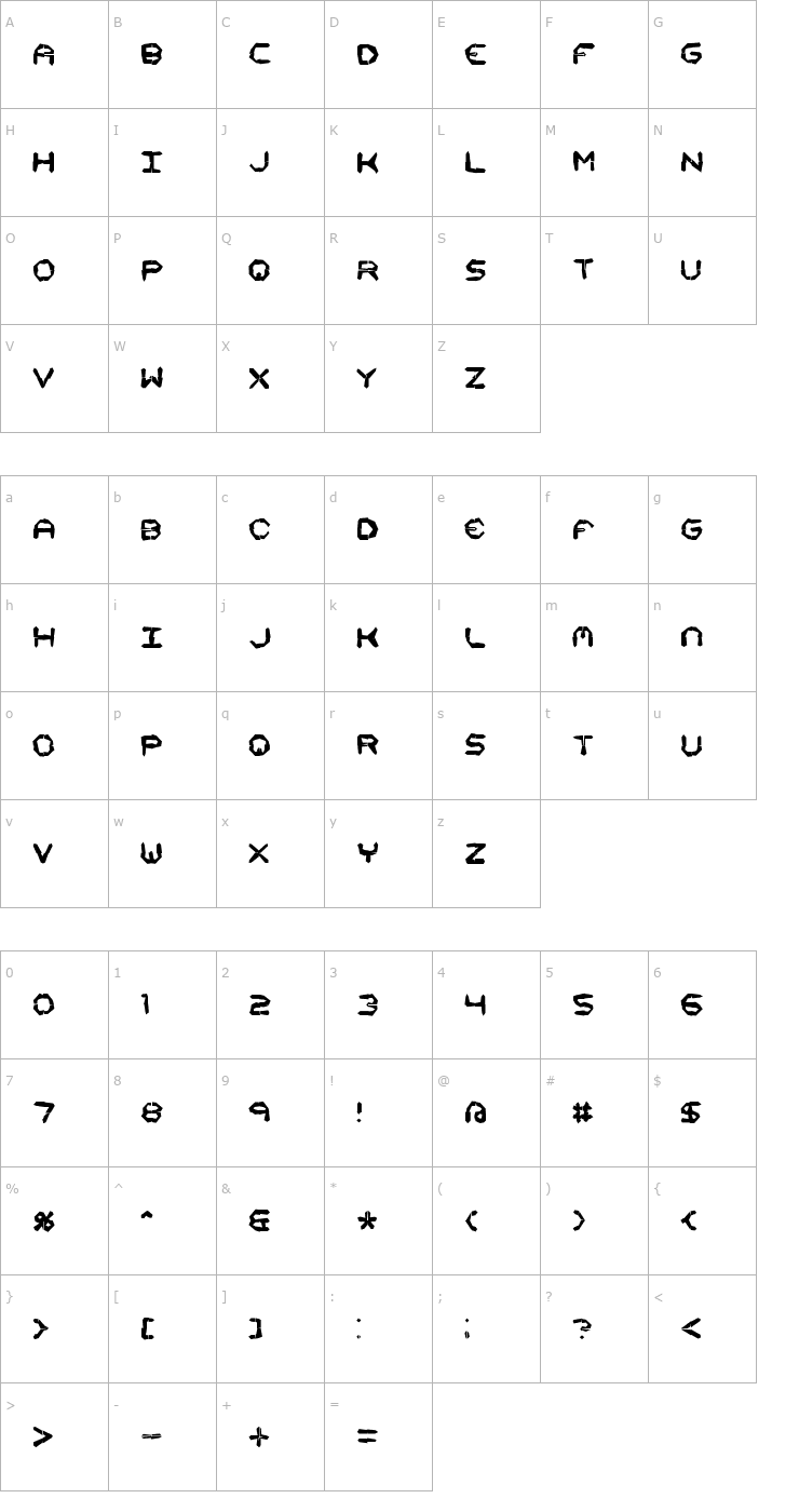 Character Map Mishmash 4x4i BRK Font