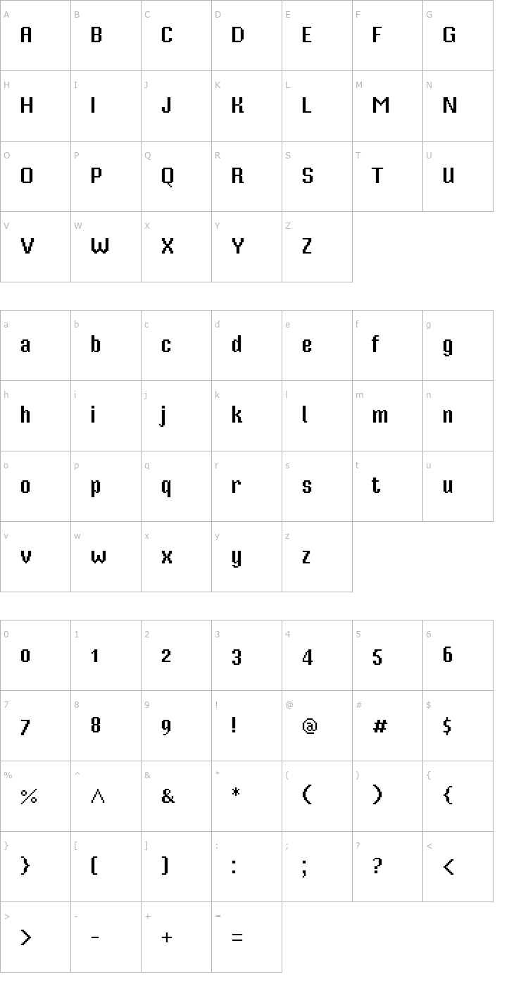 Character Map Mister Pixel 16 pt - Old Style Figure Font