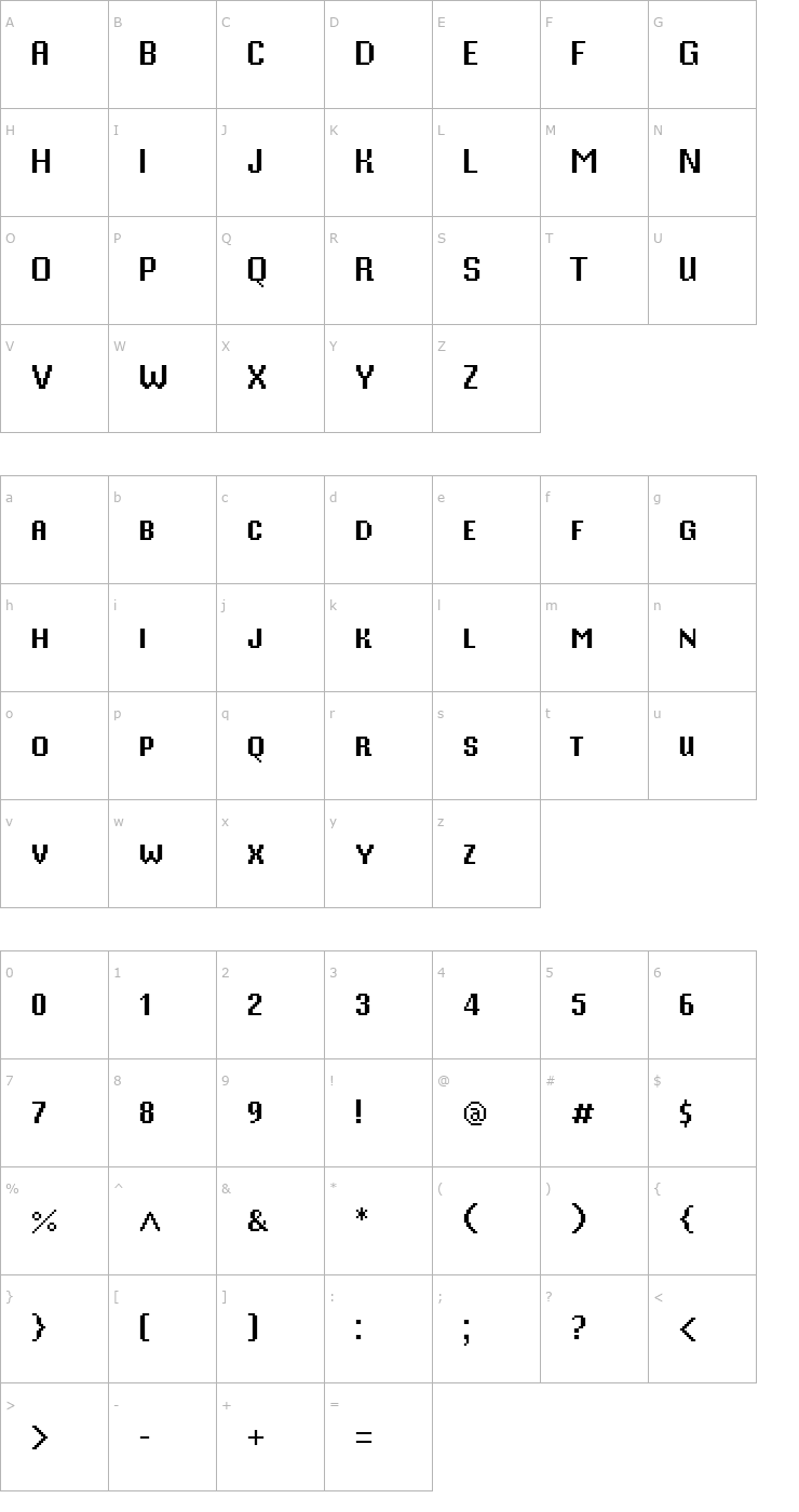 Character Map Mister Pixel 16 pt - Small Caps Font