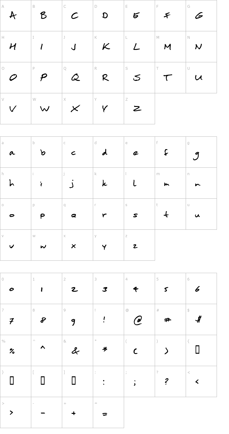 Character Map moanHand Font