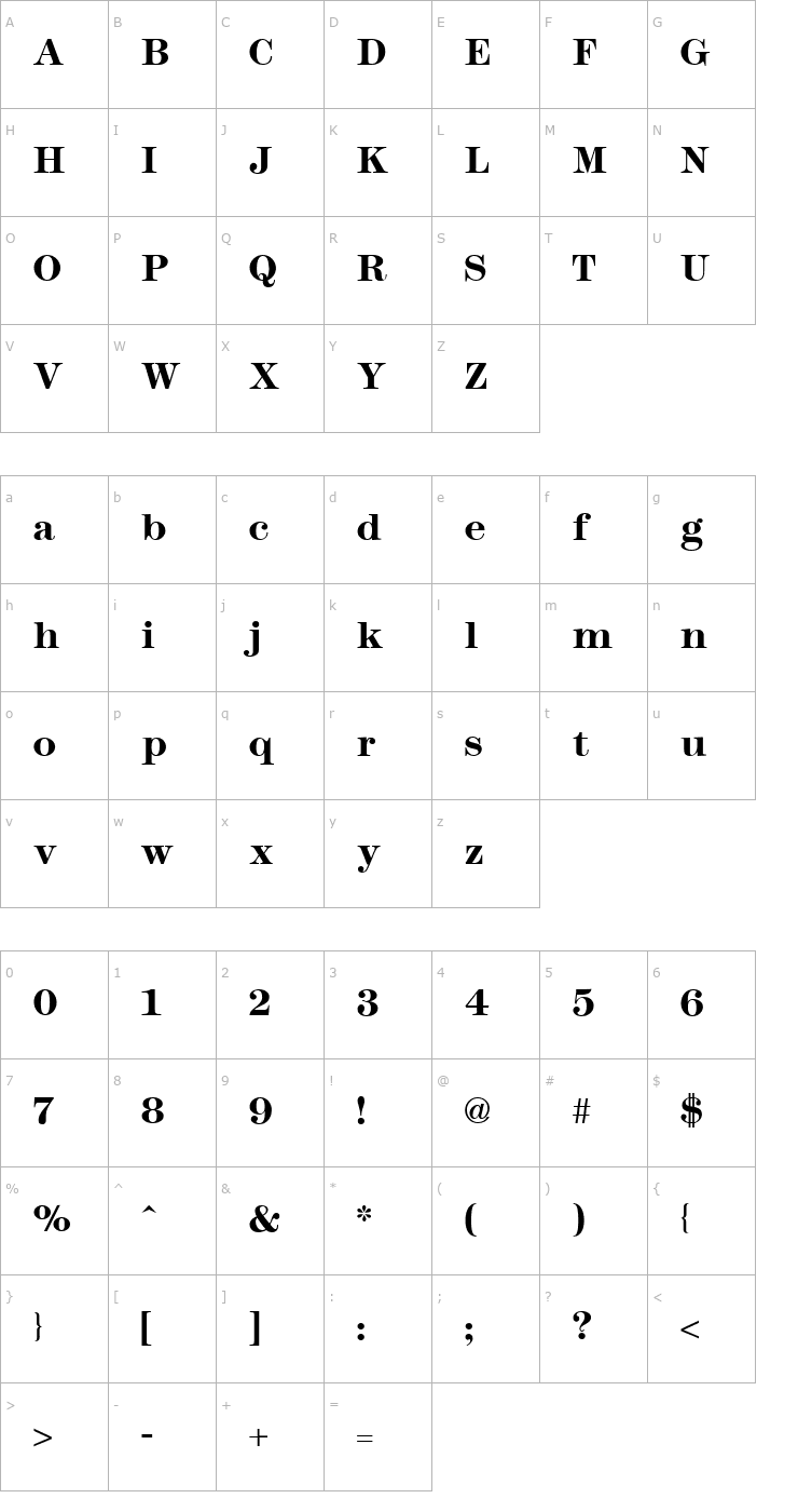 Character Map Modern No. 216 Bold Font