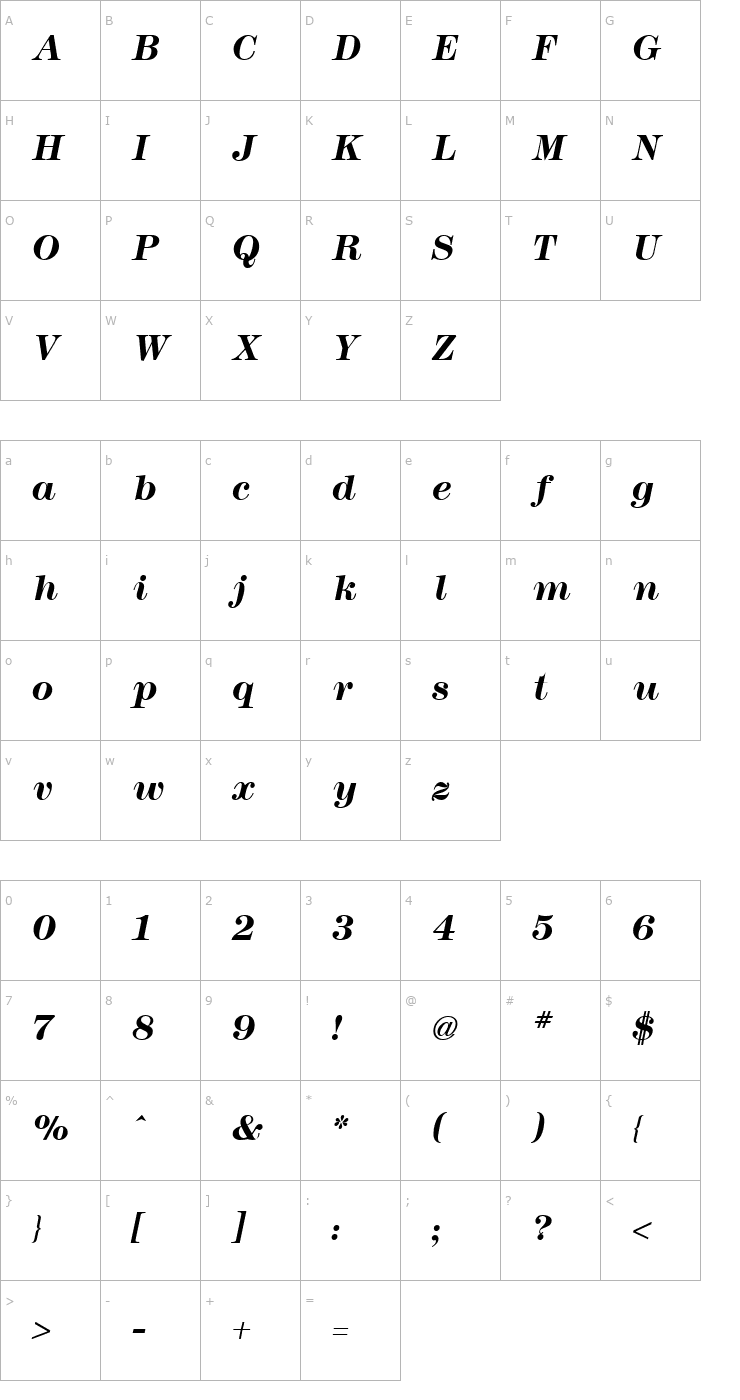 Character Map Modern No. 216 Bold Italic Font