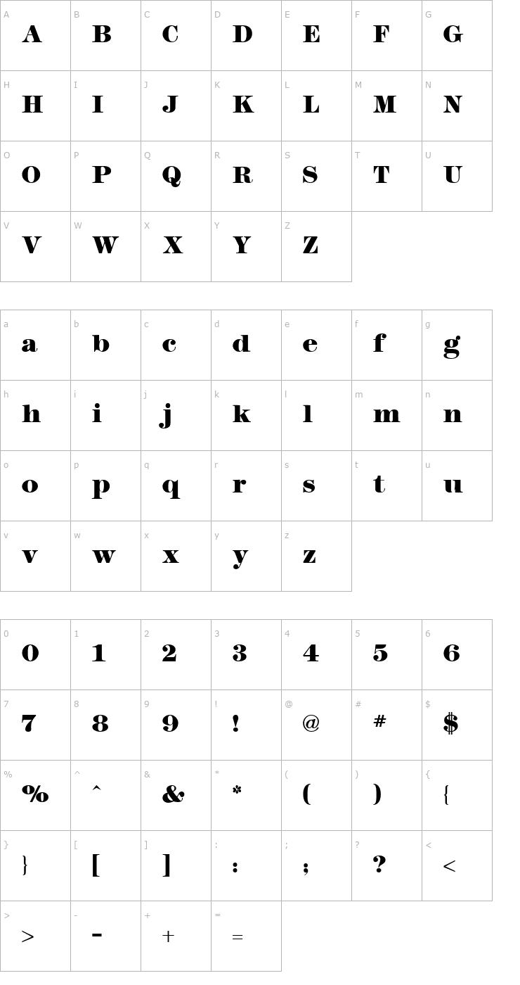 Character Map Modern No. 216 Heavy Regular Font