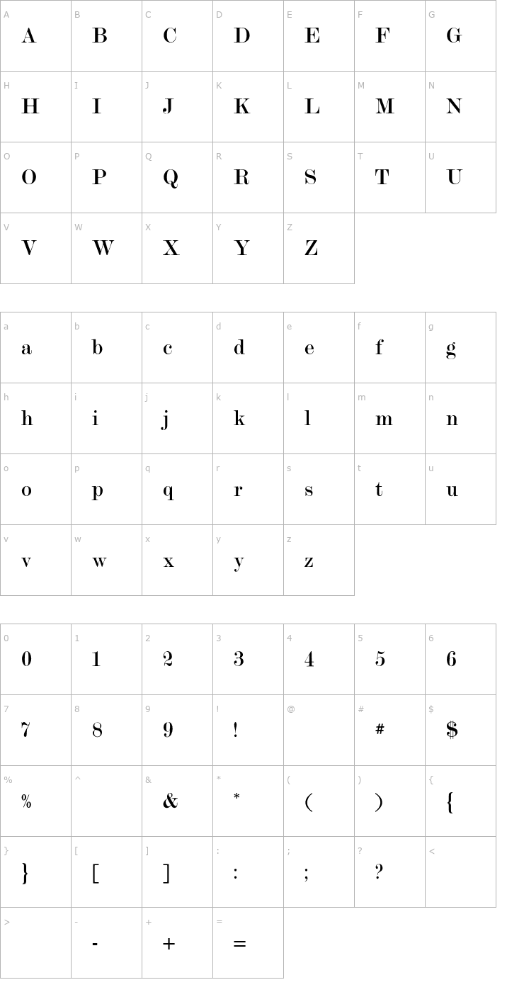 Character Map Modern Twenty CG Font