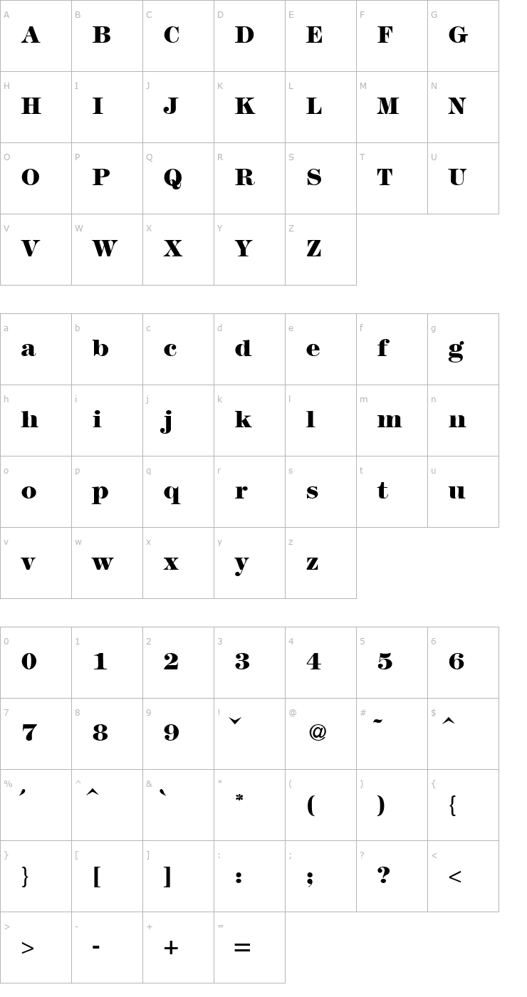 Character Map Modern438Heavy-Regular Font