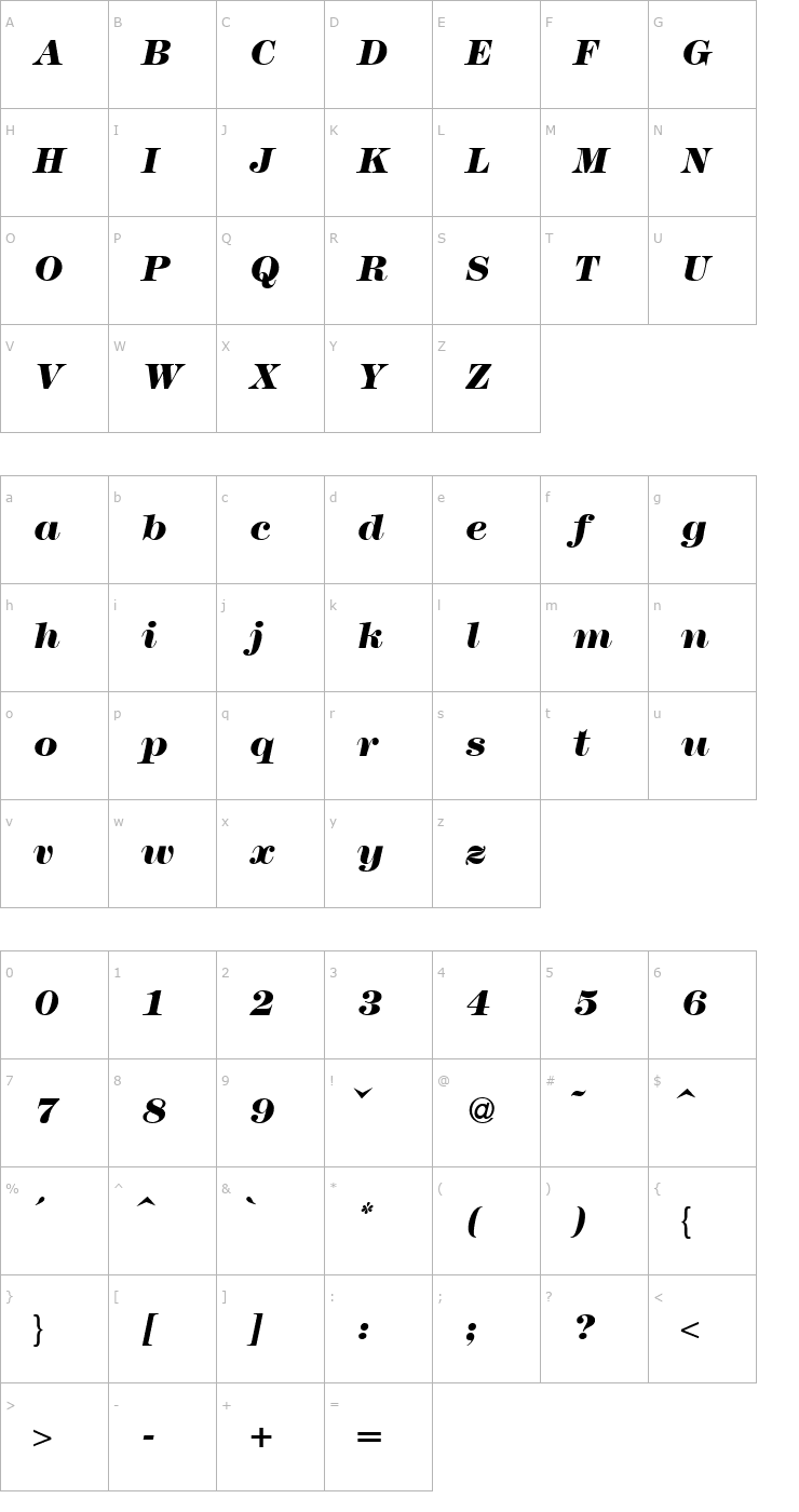 Character Map Modern438Heavy-RegularItalic Font