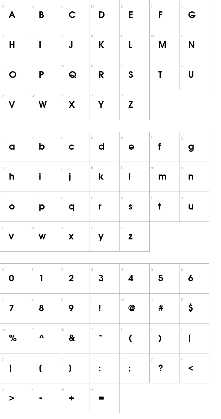 Character Map Moderne Demi Font