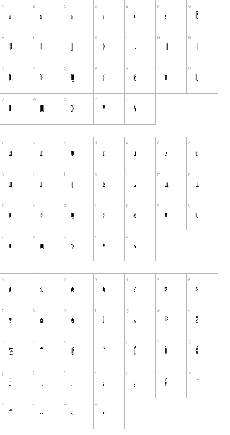 Character Map ModulaOutlinedSmallCaps Font