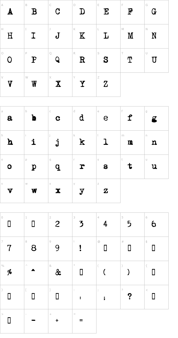 Character Map MomsTypewriter Font