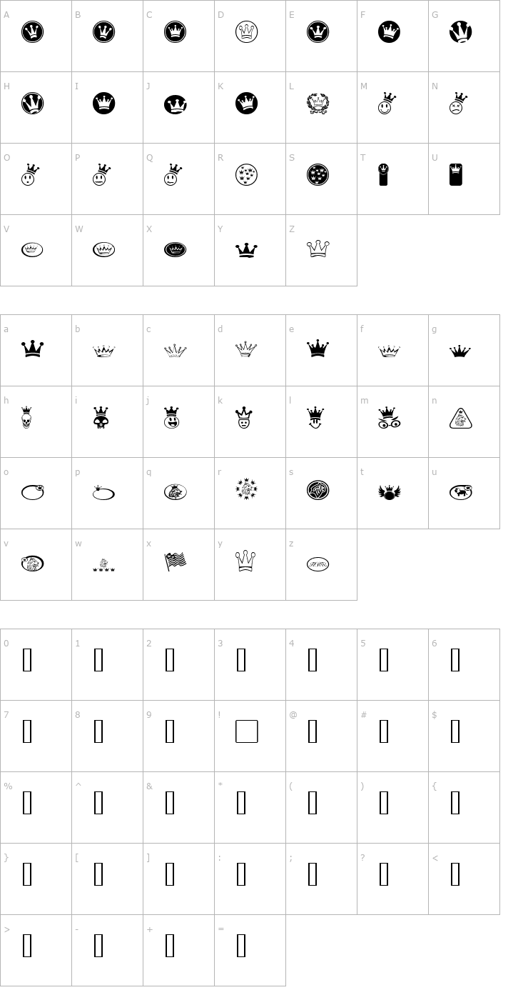 Character Map Monarchbats Font