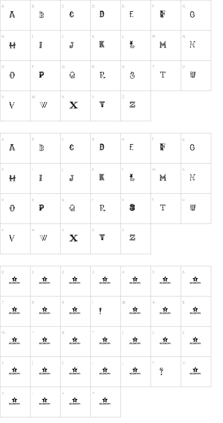 Character Map Monbijoux Font