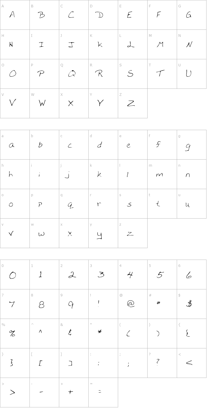 Character Map MonicasHand Regular Font