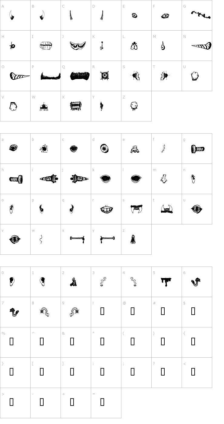 Character Map Monster Masher Font