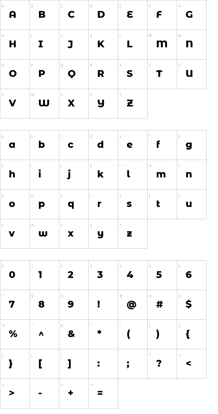 Character Map Montserrat Alternates ExtraBold Font