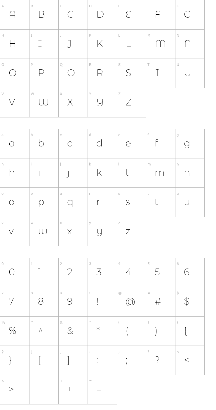 Character Map Montserrat Alternates ExtraLight Font