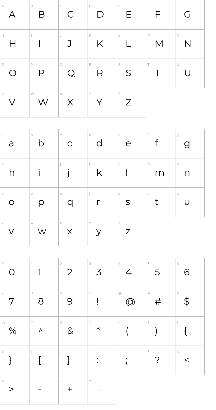 Character Map Montserrat Font