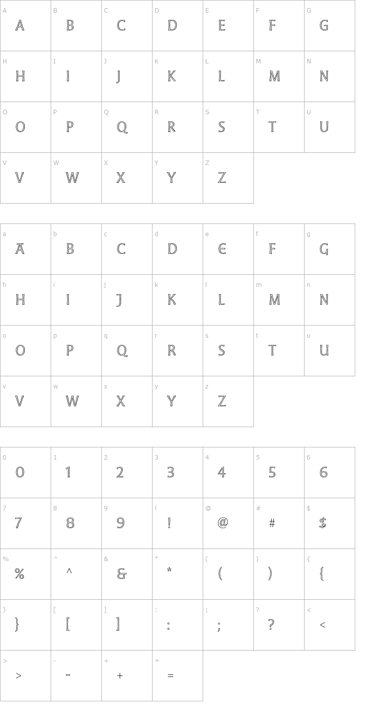 Character Map Moonglow-Light Font