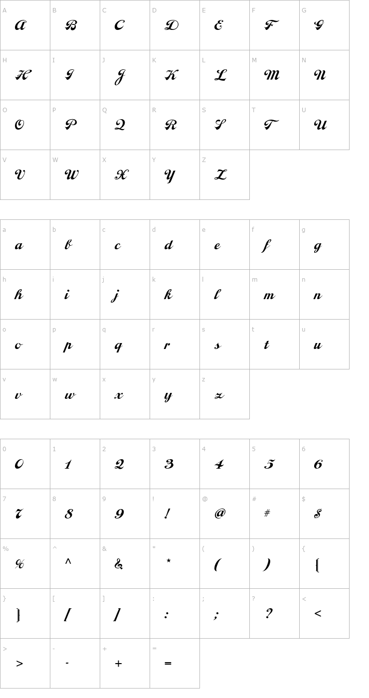 Character Map MoonshineScriptNF Font