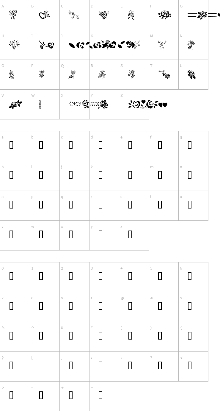 Character Map More Roses! Font