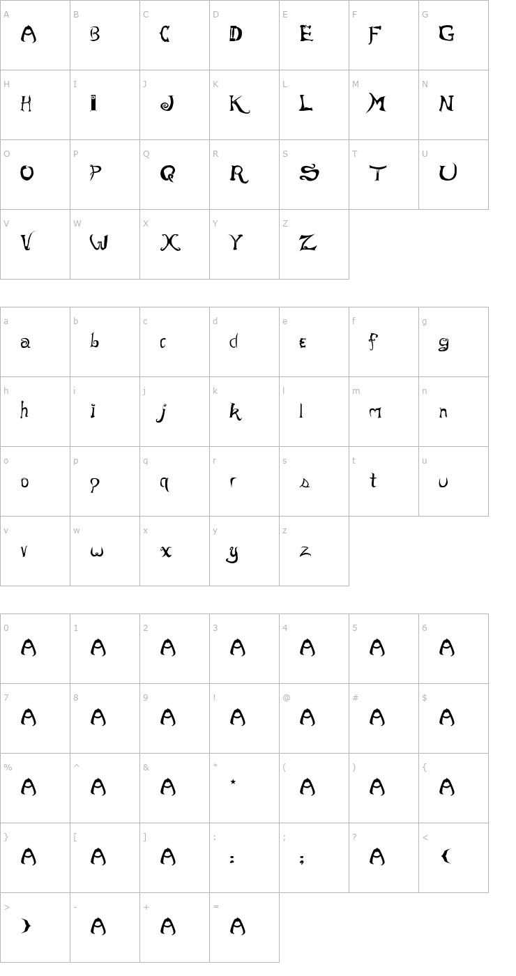 Character Map morevil Font