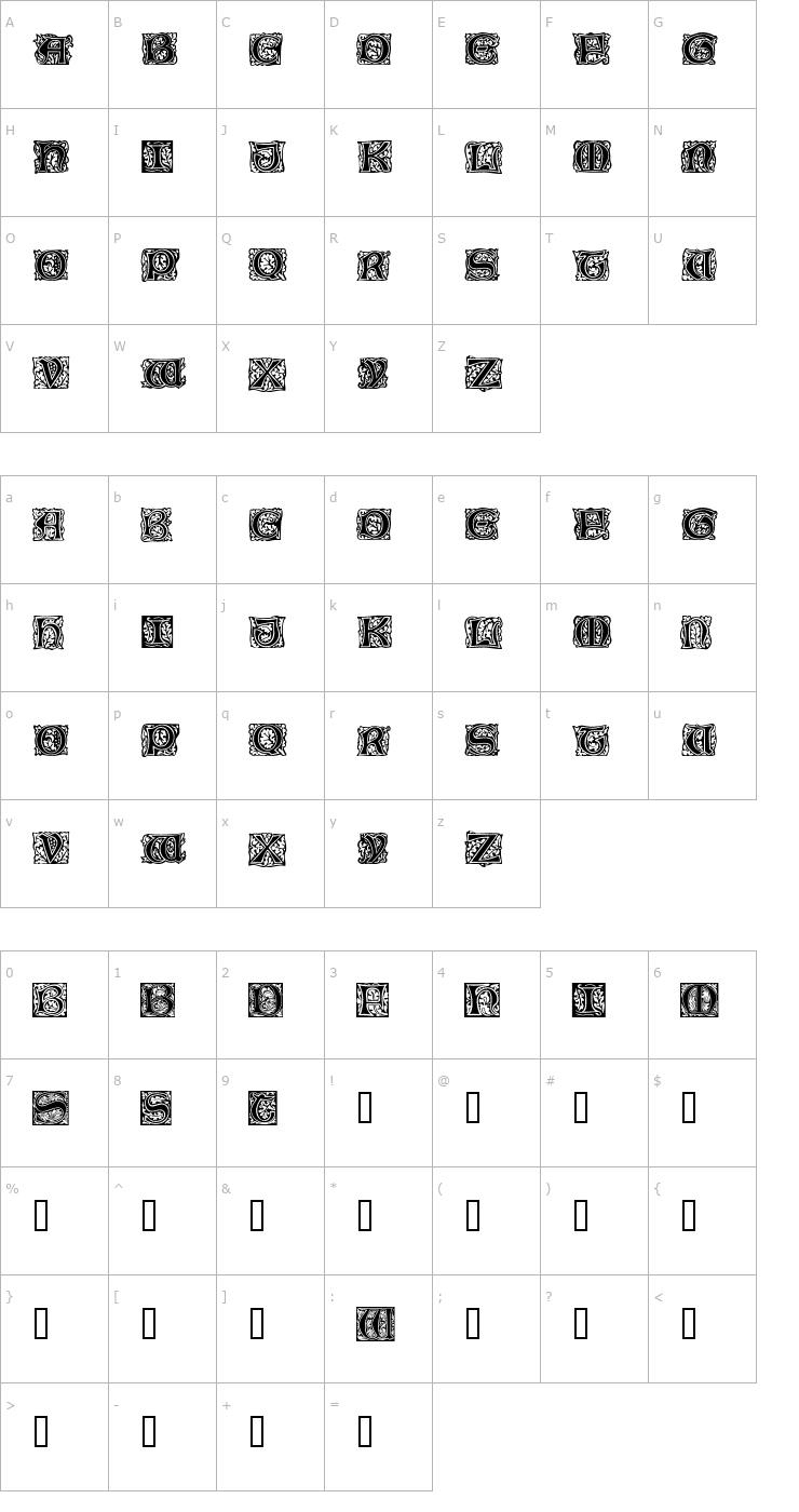 Character Map MorrisInitialen Font