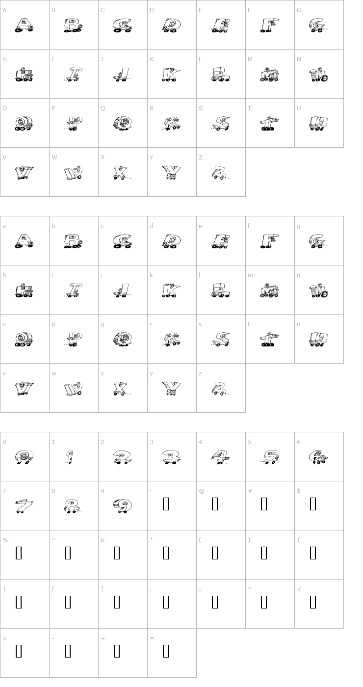 Character Map Motoring Font