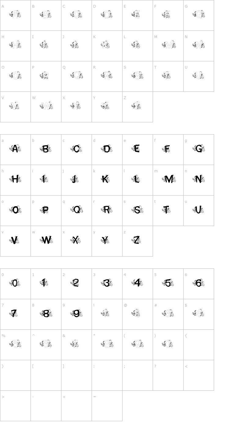 Character Map MTF Base Dash Leafy Font