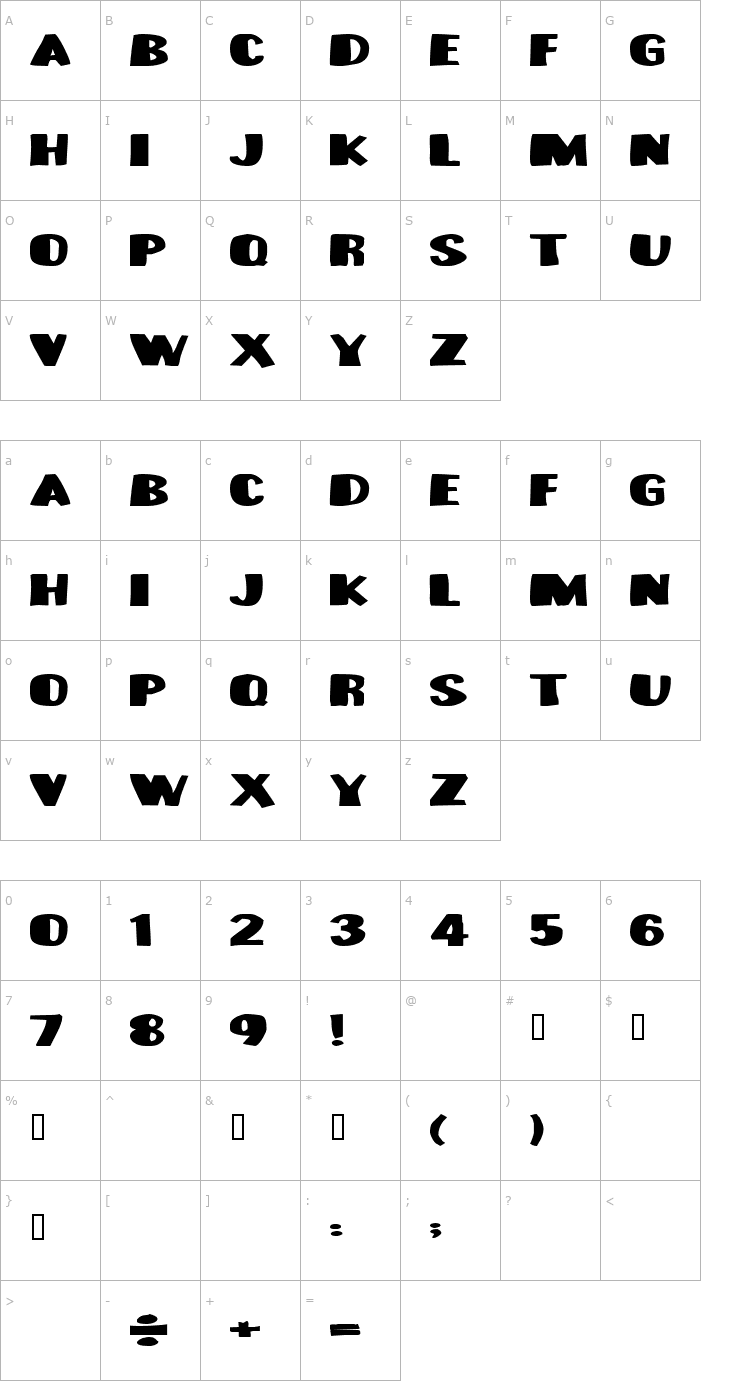 Character Map Munster Bash Font