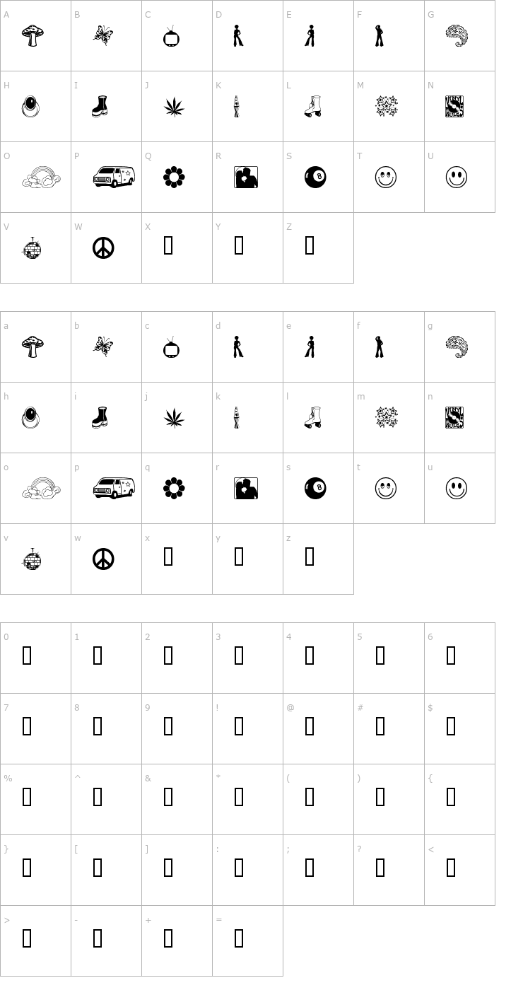 Character Map My 70s Dings Font