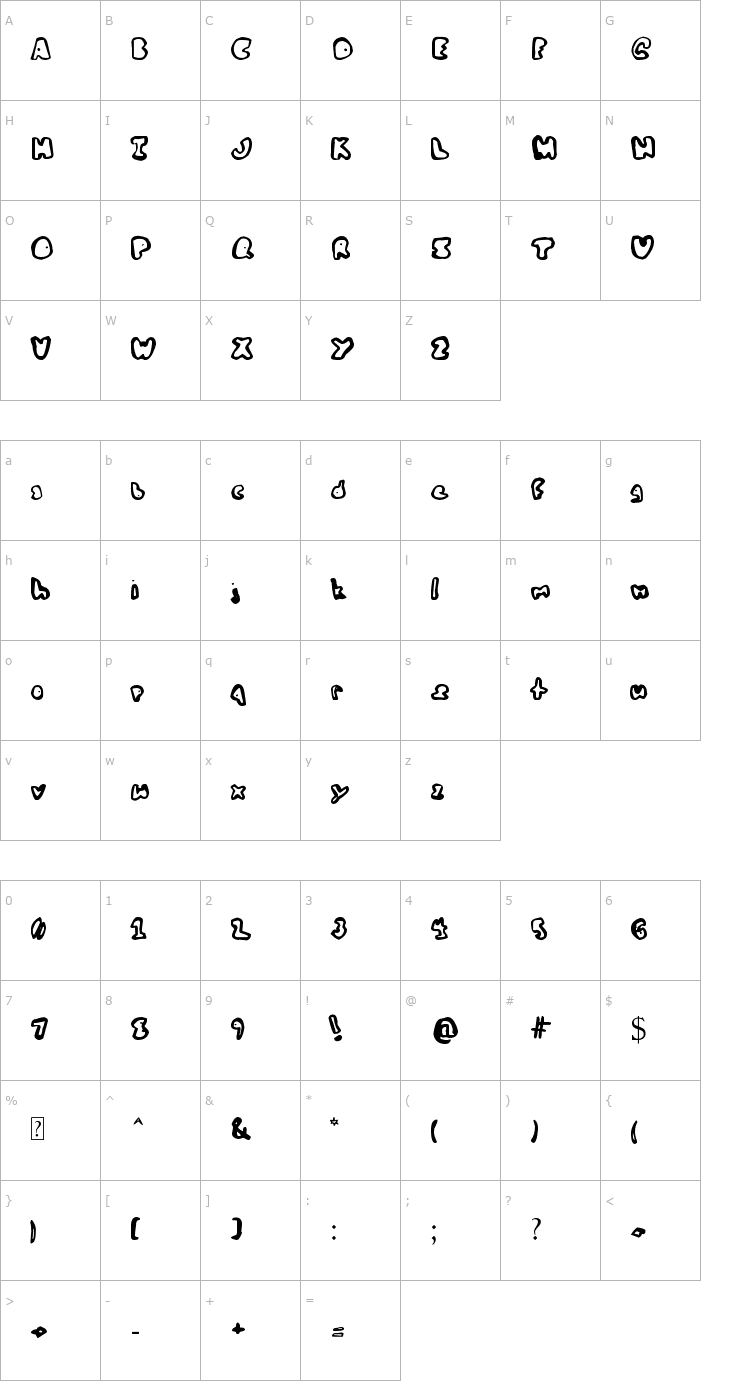 Character Map My Bald Friend Fred Font