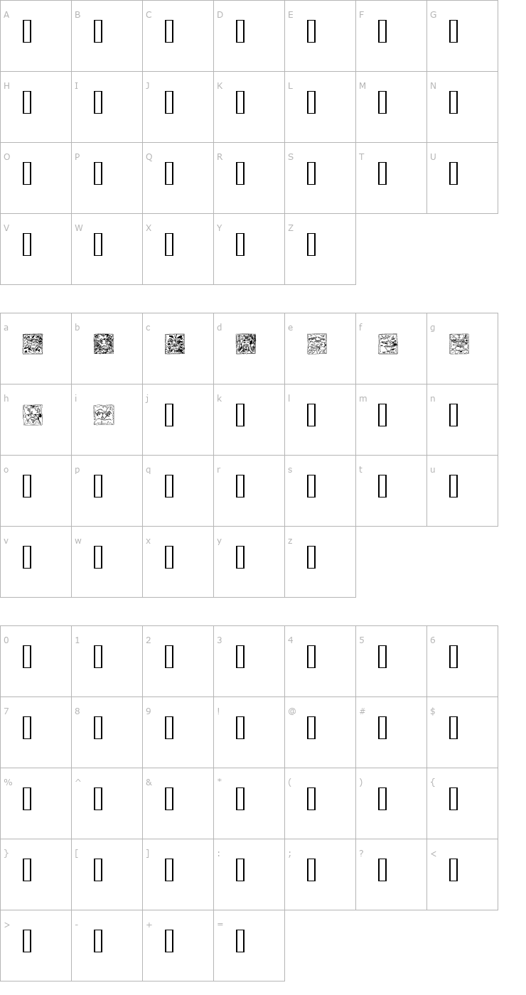 Character Map Mythago Outline Font