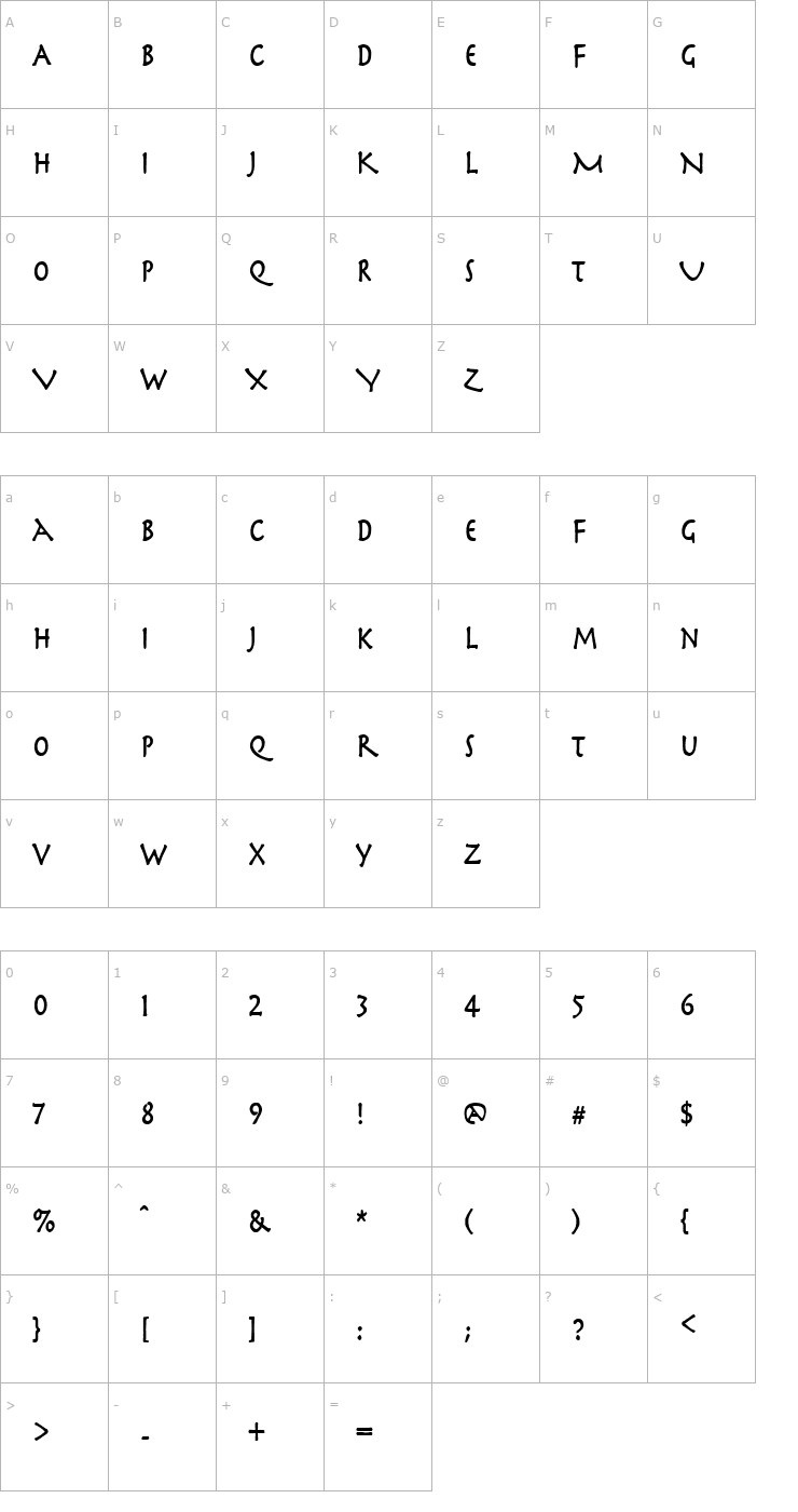 Character Map Mythology Condensed Bold Font