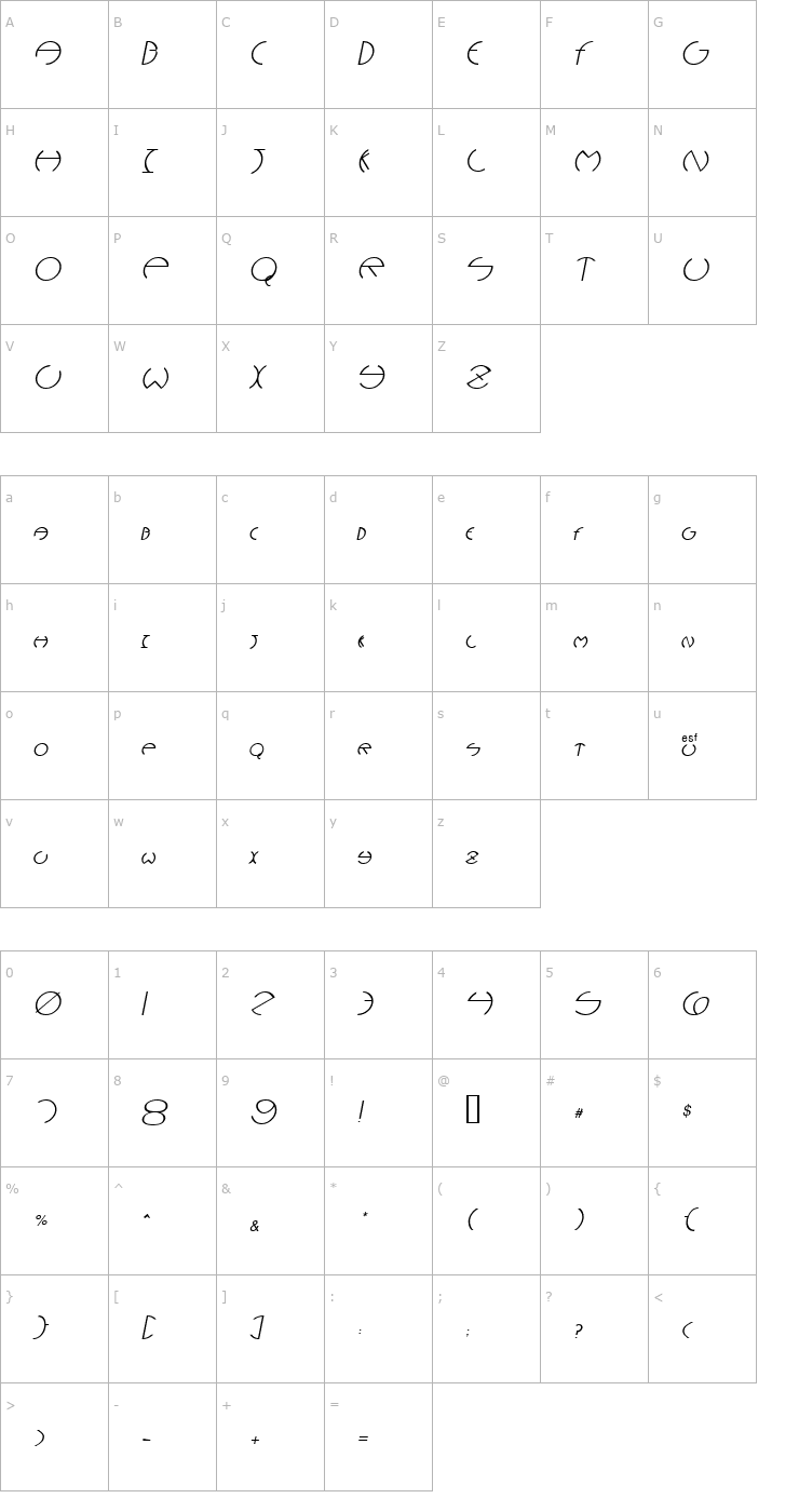 Character Map Narcosis Oblique Font