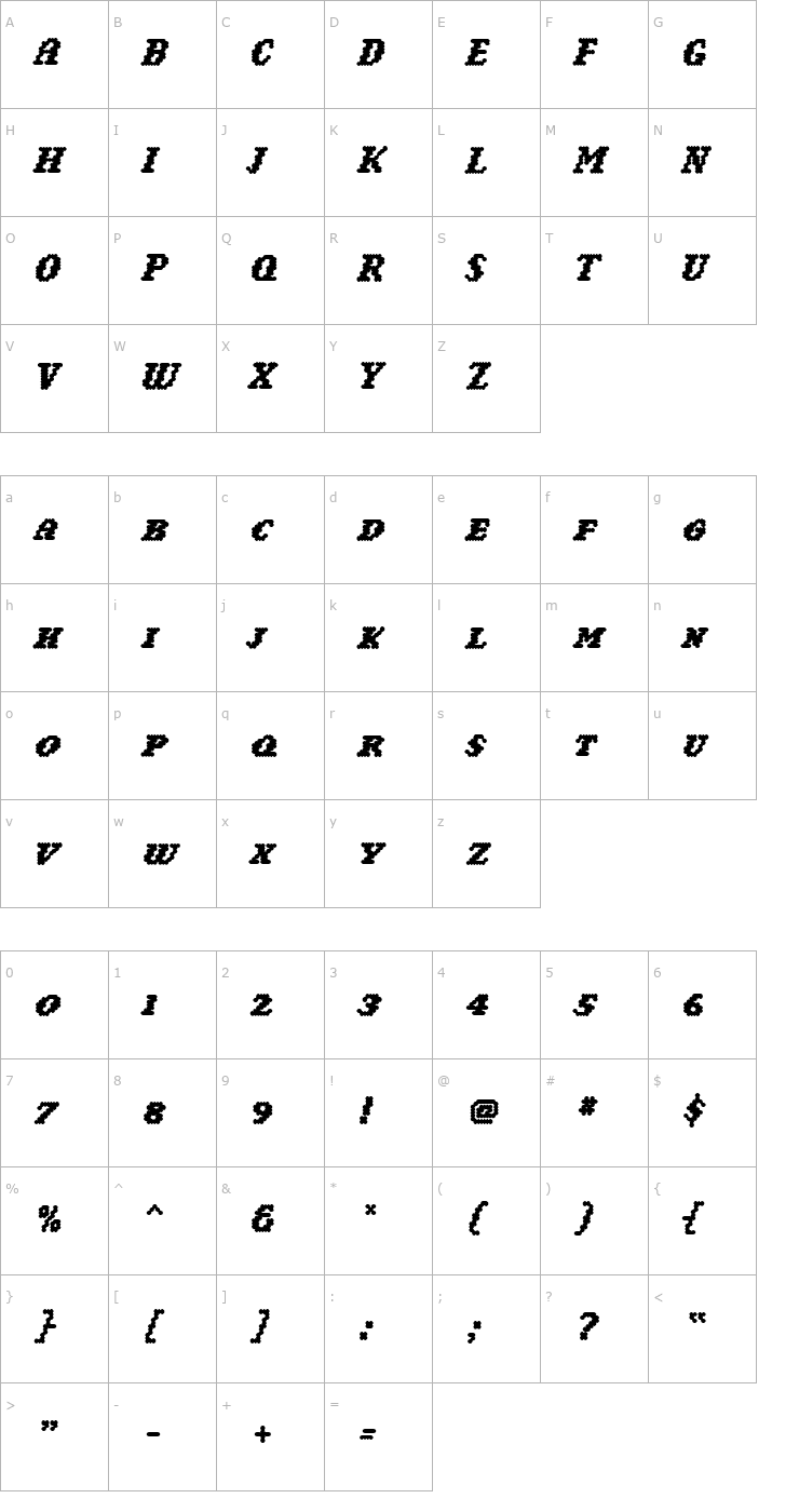 Character Map NarlyBold Font