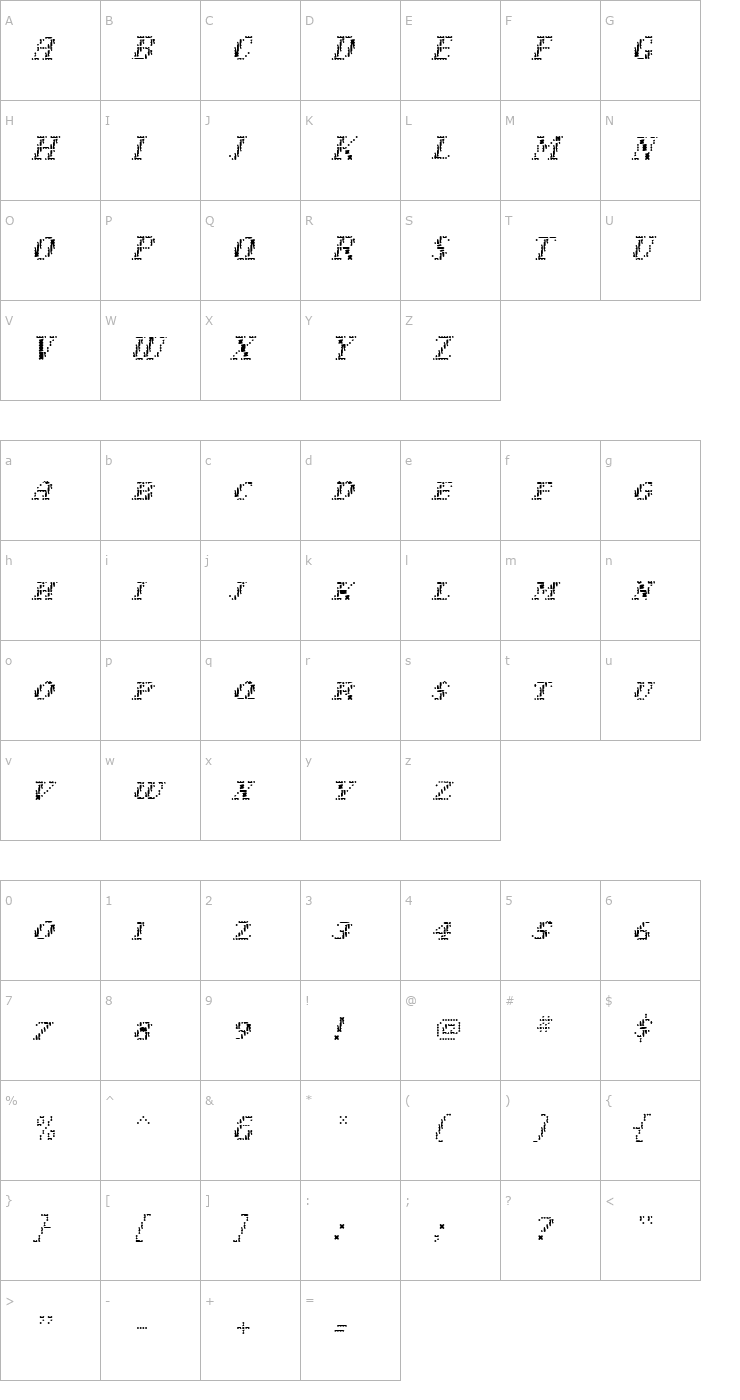 Character Map NarlyLight Font