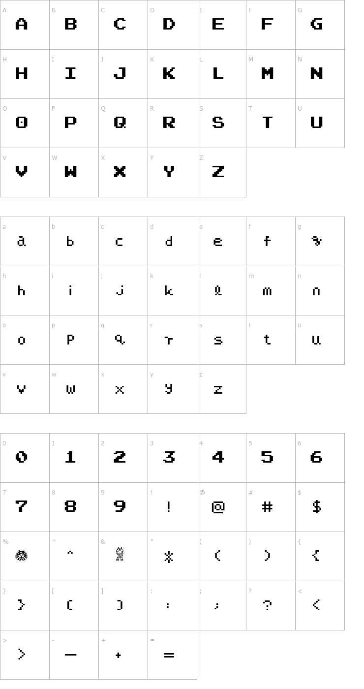 Character Map NARPASSWORD00000 Fixed Width Font